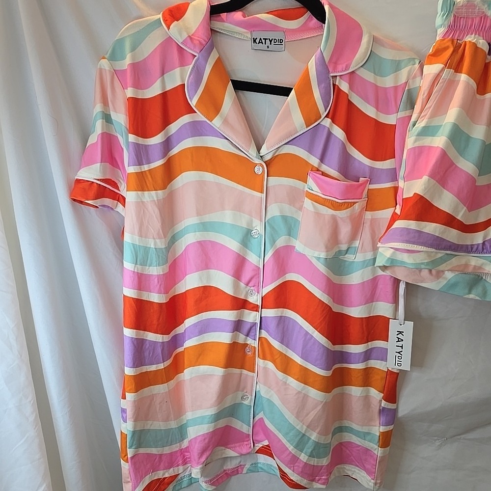 Katydid Multicolor Abstract Wave Pajama PJ Set Shorts/top‎ Size S NWT - Picture 4 of 16